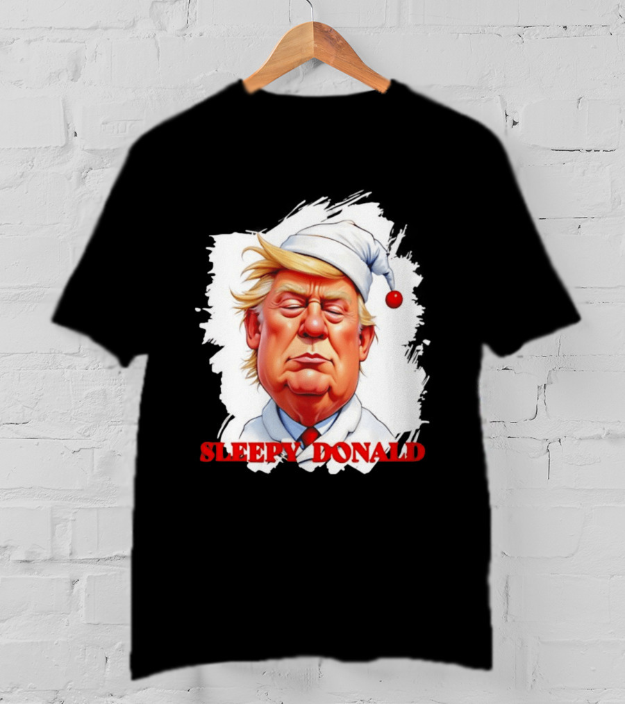 Sleepy Donald Trump In Pajama And Nightcap Cartoon T-Shirt