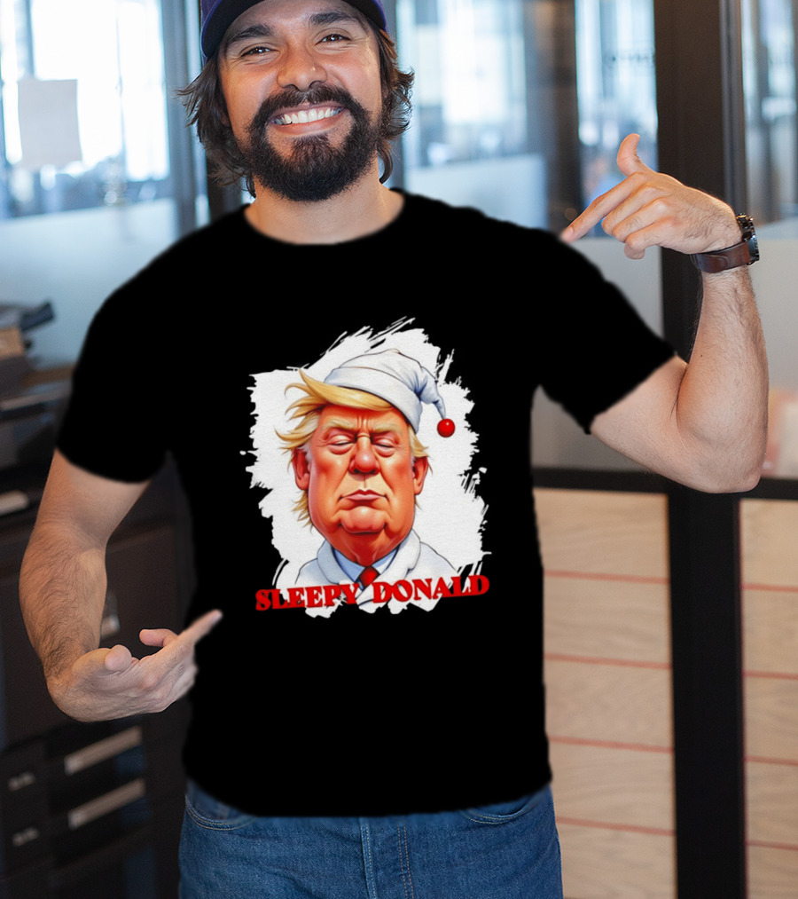 Sleepy Donald Trump In Pajama And Nightcap Cartoon T-Shirt