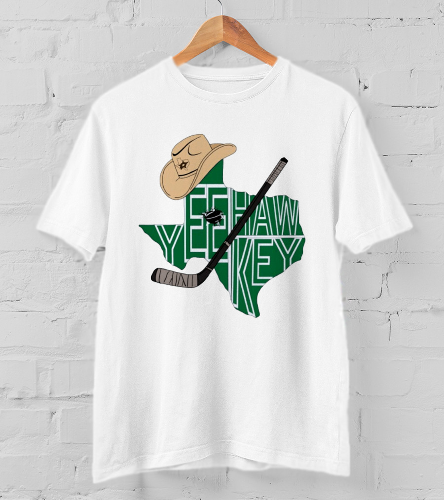 Yee Hawkey Hockey Texas Map Cowboy Hat And Stick Retro 1993 T-Shirt