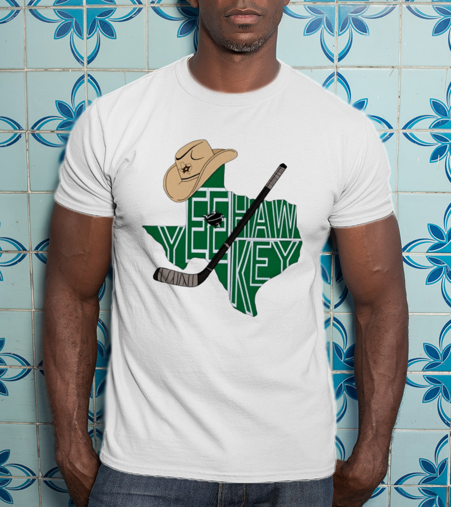 Yee Hawkey Hockey Texas Map Cowboy Hat And Stick Retro 1993 T-Shirt