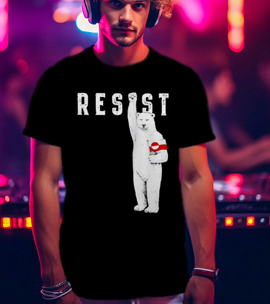 Resist Polar Bear Holding Greenland Flag T-Shirt