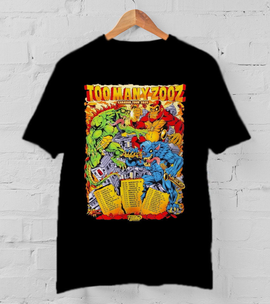 Too Many Zooz Caravan Tour 2025 Cities Monster Theme Music Band T-Shirt