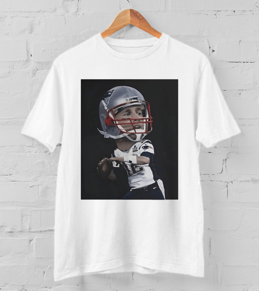 Tom Brady New England Patriots Caricature Super Bowl MVP Quarterback 12 Football Helmet T-Shirt