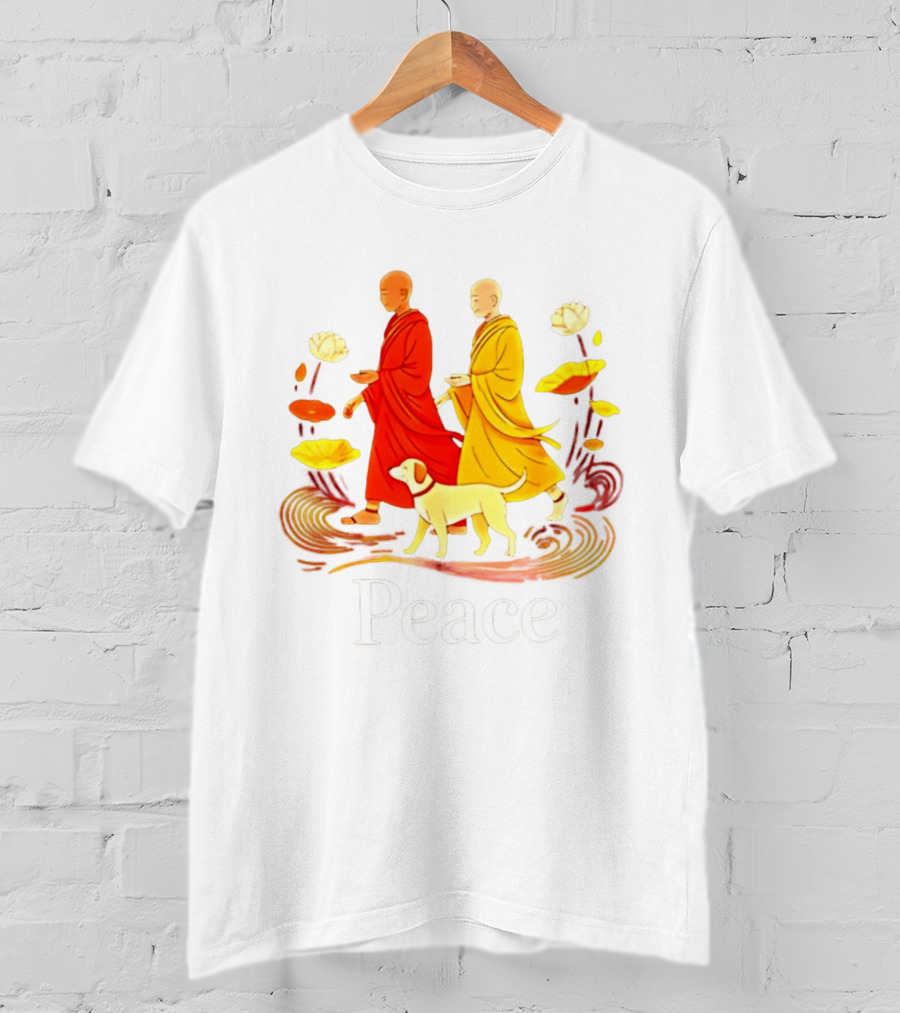 Walk For Peace Monks And Aloka Dog Lotus Path T-Shirt