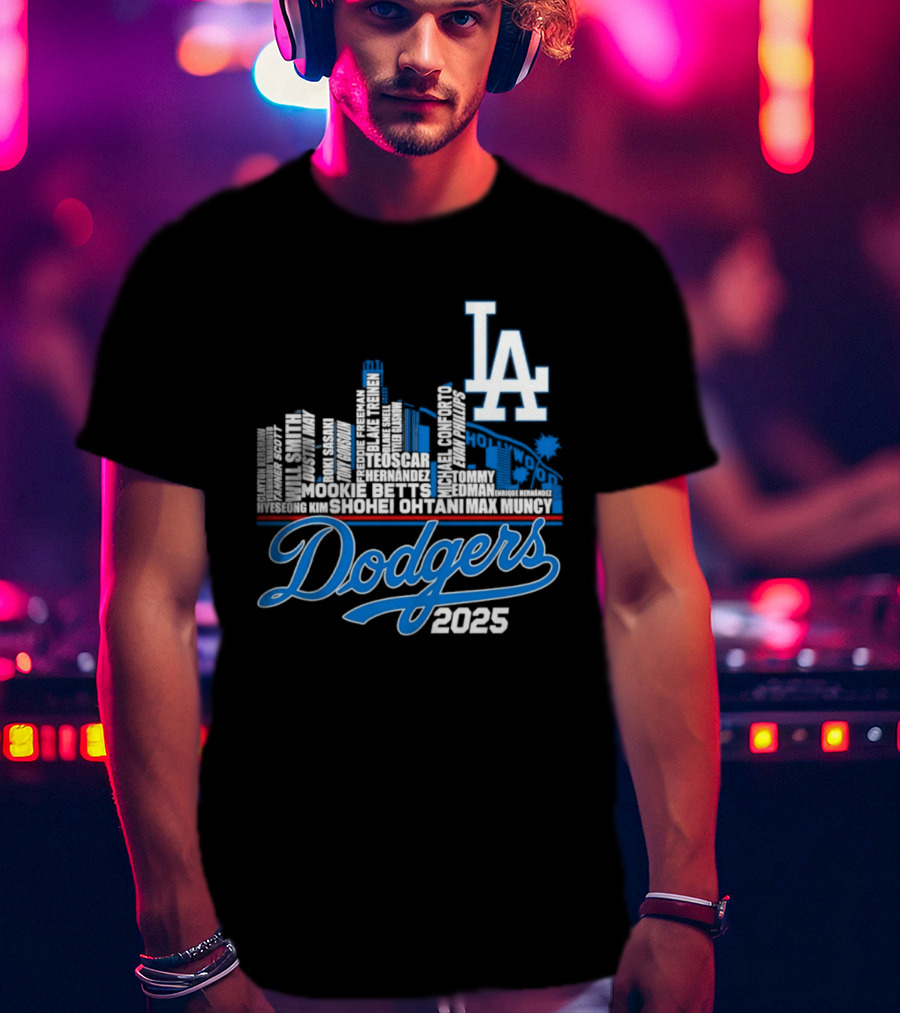 Los Angeles Dodgers 2025 City Skyline Name Players T-Shirt
