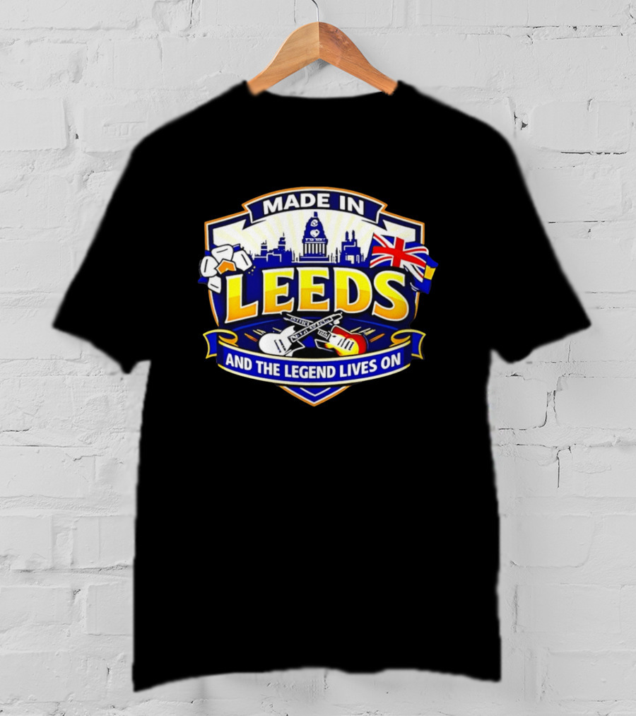 Made In Leeds Skyline And Union Jack With Guitars T-Shirt