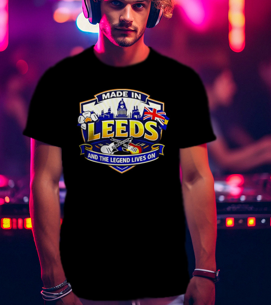 Made In Leeds Skyline And Union Jack With Guitars T-Shirt