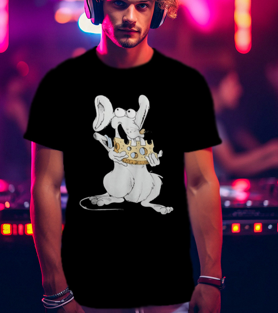 Cartoon Mouse Enjoying Swiss Cheese T-Shirt