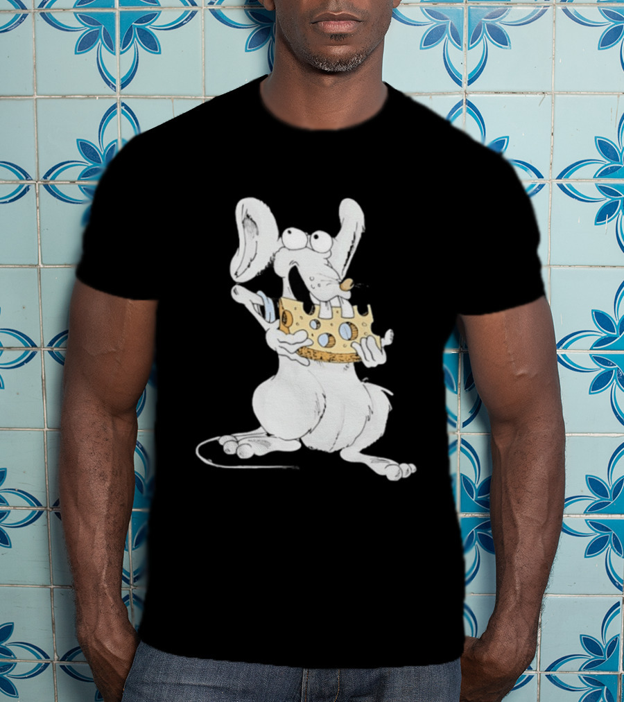 Cartoon Mouse Enjoying Swiss Cheese T-Shirt