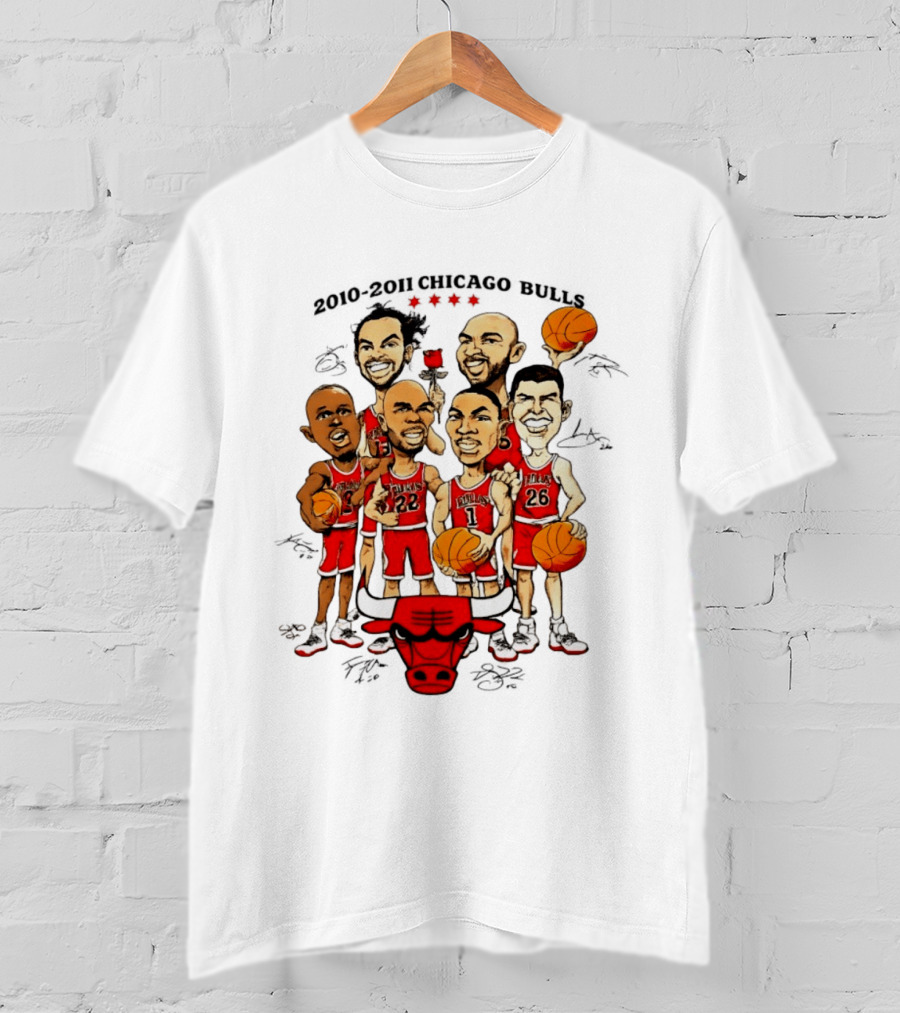 2010 2011 Chicago Bulls NBA Team Caricature T-Shirt