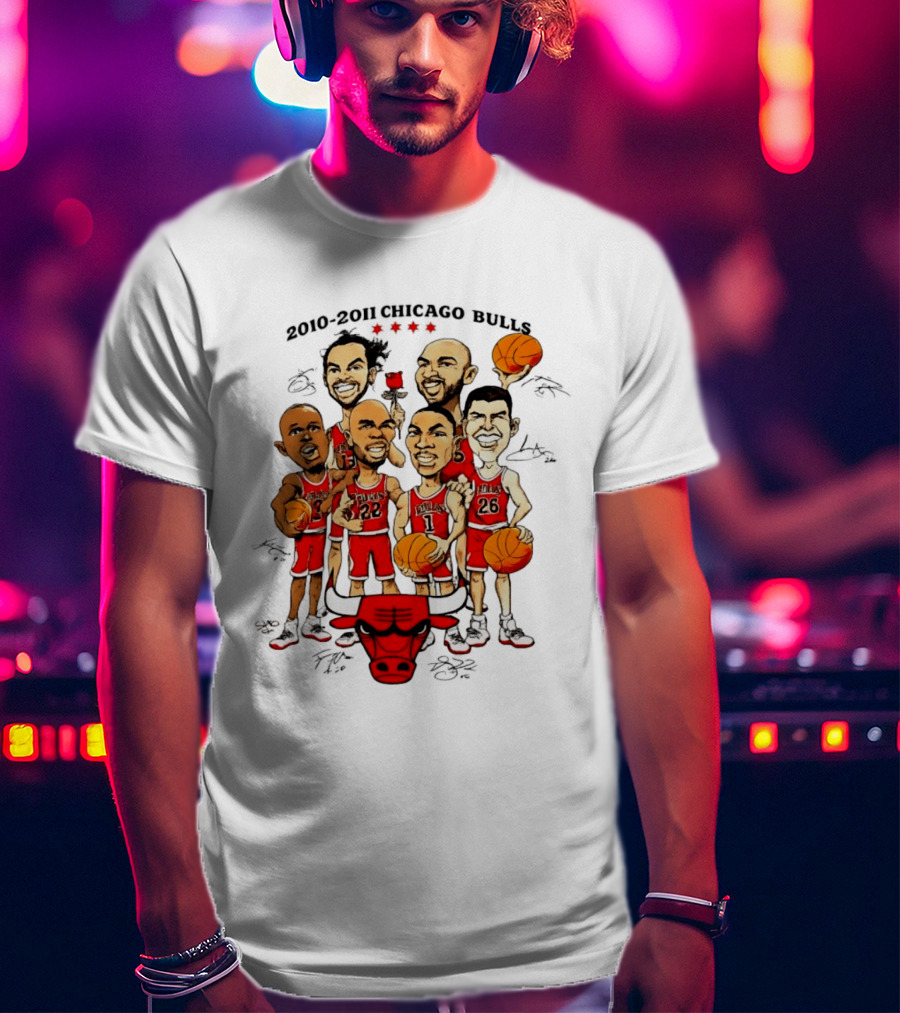 2010 2011 Chicago Bulls NBA Team Caricature T-Shirt