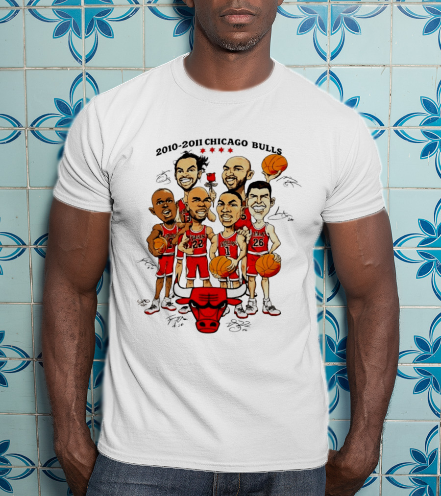 2010 2011 Chicago Bulls NBA Team Caricature T-Shirt