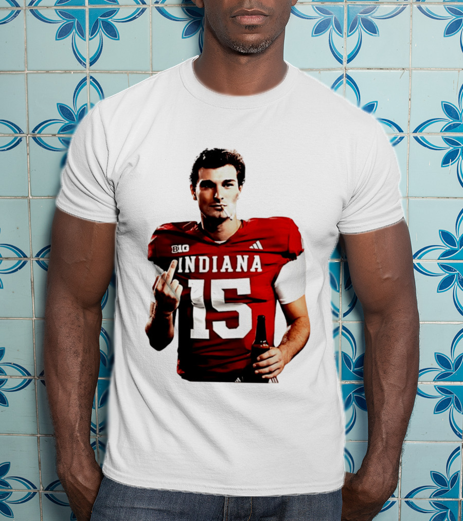 Indiana Hoosiers 15 Middle Finger Smoking Football Player T-Shirt