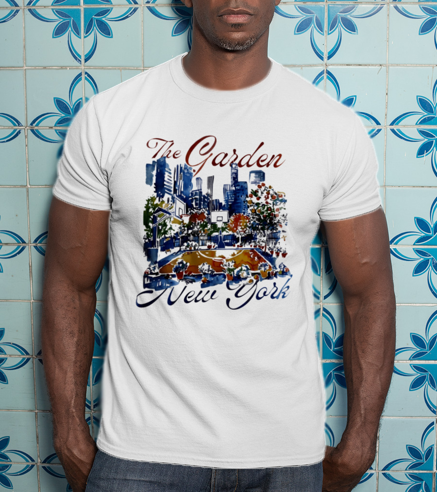 The Garden New York Basketball Court Skyline Blossoms T-Shirt
