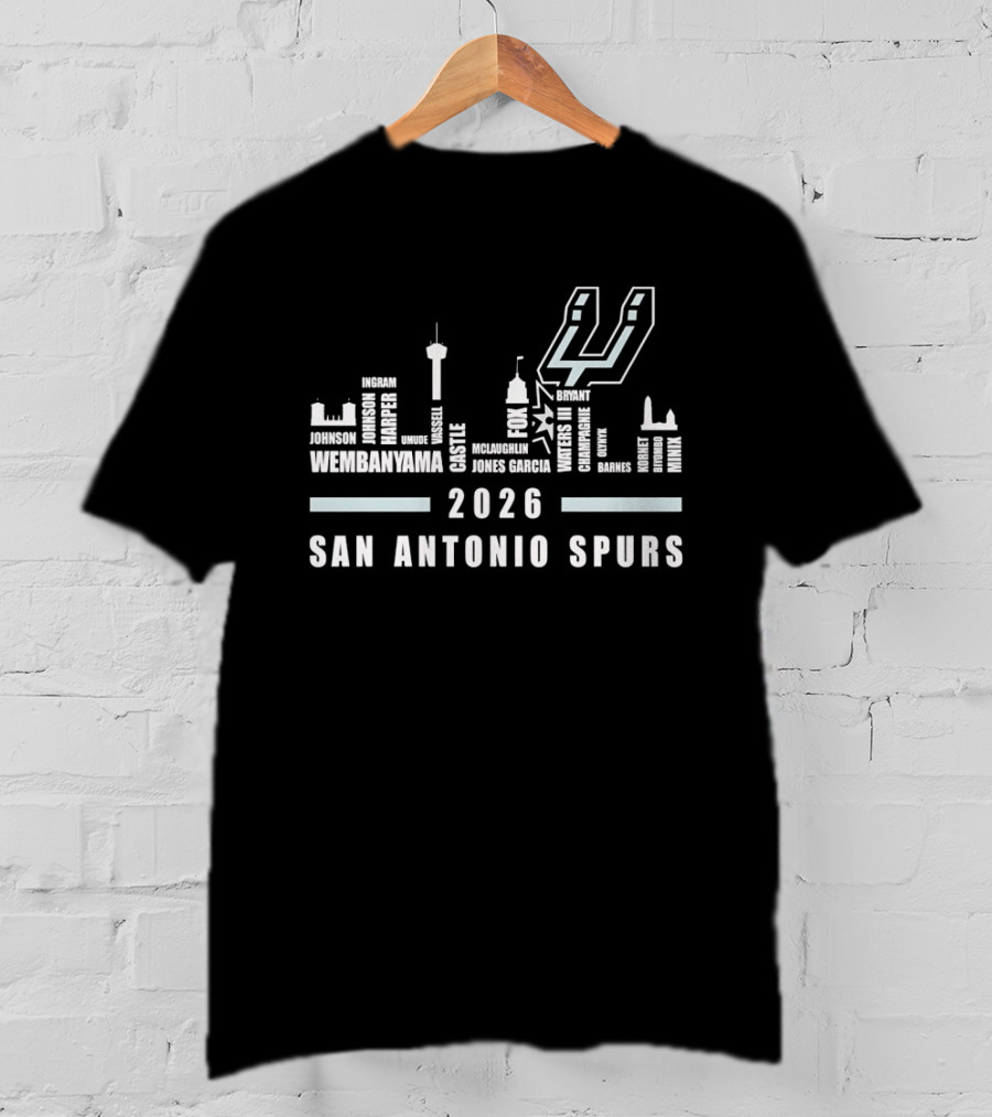 San Antonio Spurs Skyline 2026 Wembanyama Jones City Tower Needle Dome Names T-Shirt