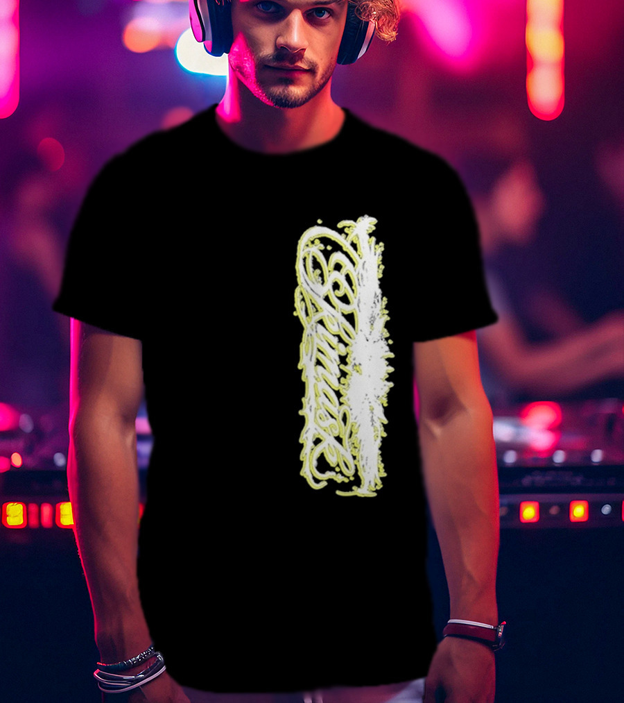 Ski Mask Script Neon Yellow Graffiti Style Vertical T-Shirt