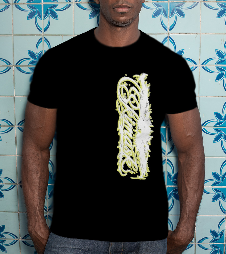 Ski Mask Script Neon Yellow Graffiti Style Vertical T-Shirt