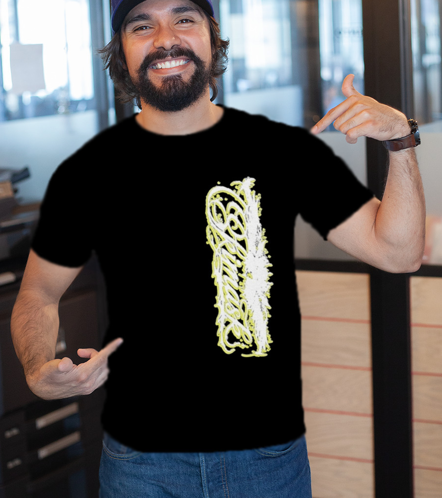 Ski Mask Script Neon Yellow Graffiti Style Vertical T-Shirt