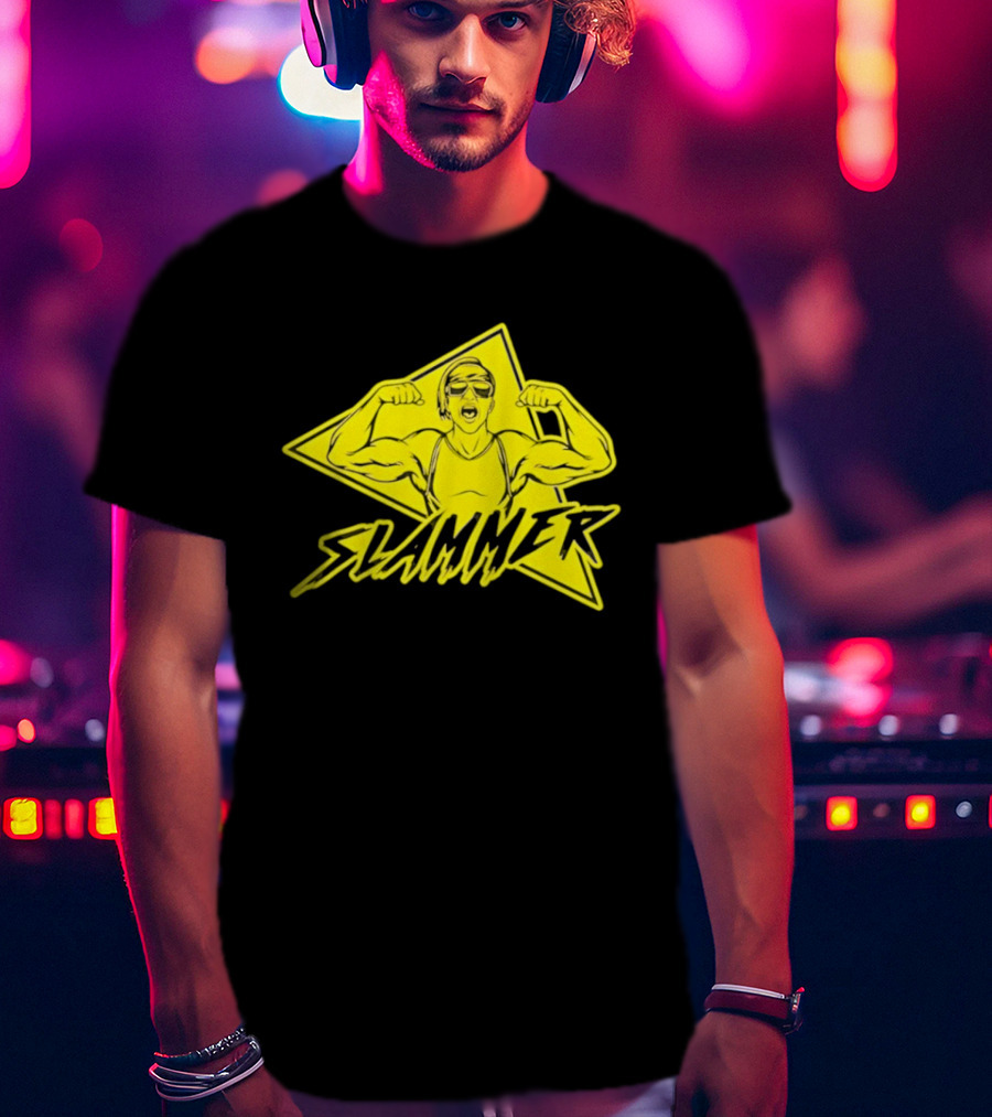 Slammer Muscle Man Headband Sunglasses Flexing Pose T-Shirt