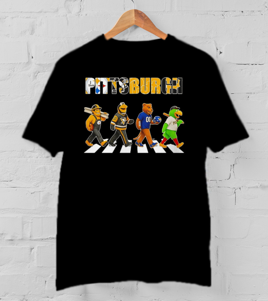 Steely McBeam Iceburgh Roary And Pirate Parrot Pittsburgh Abbey Road Sports Team Crossing T-Shirt