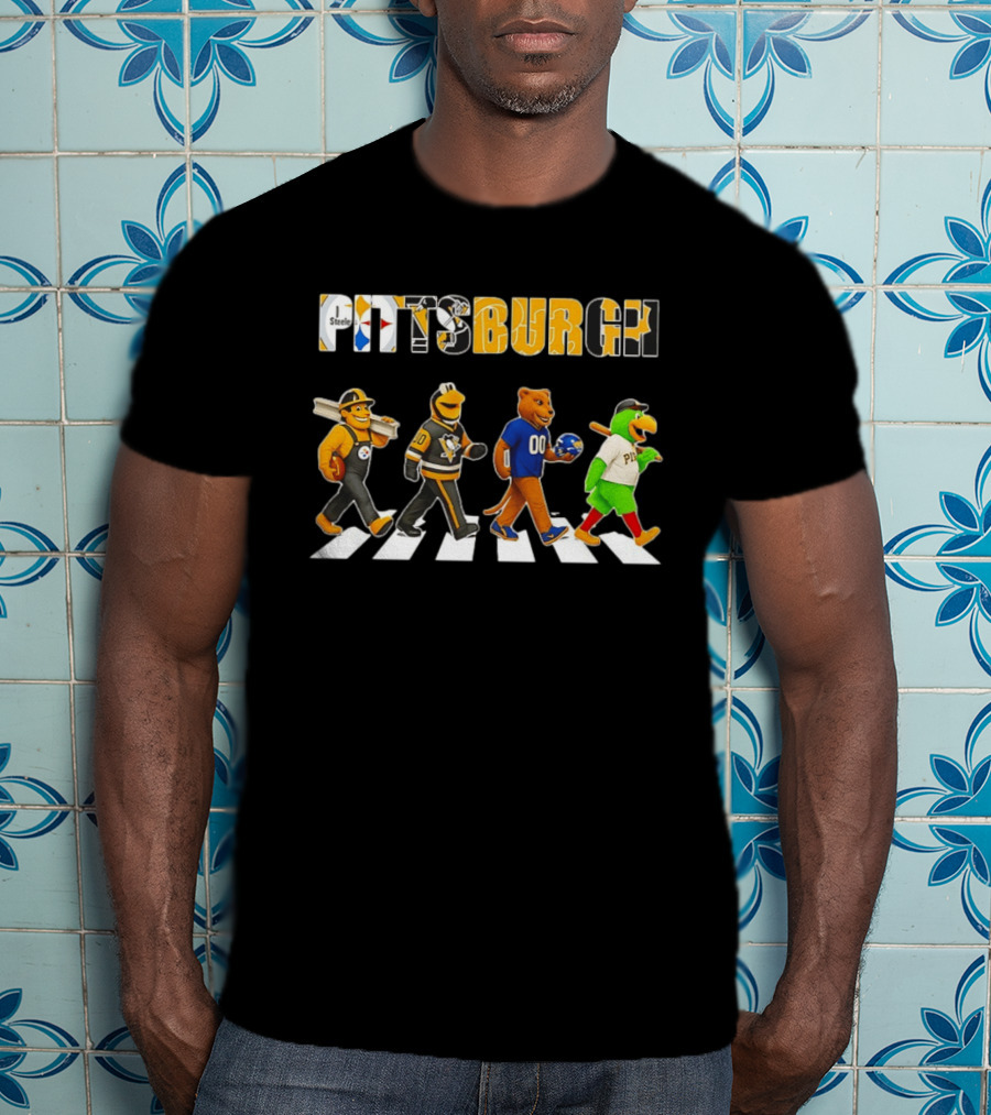 Steely McBeam Iceburgh Roary And Pirate Parrot Pittsburgh Abbey Road Sports Team Crossing T-Shirt