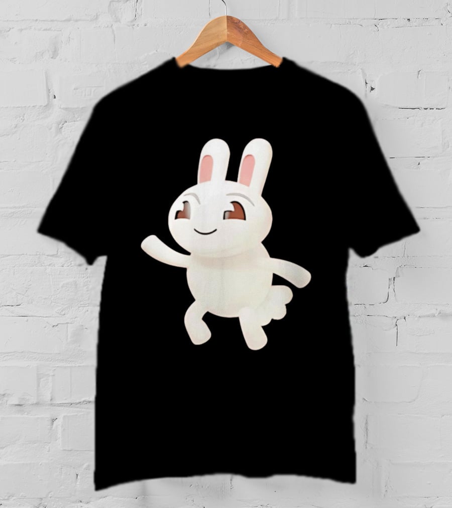 Cartoon Rabbit Waving Happy Bunny Character Cute Playful Pose T-Shirt