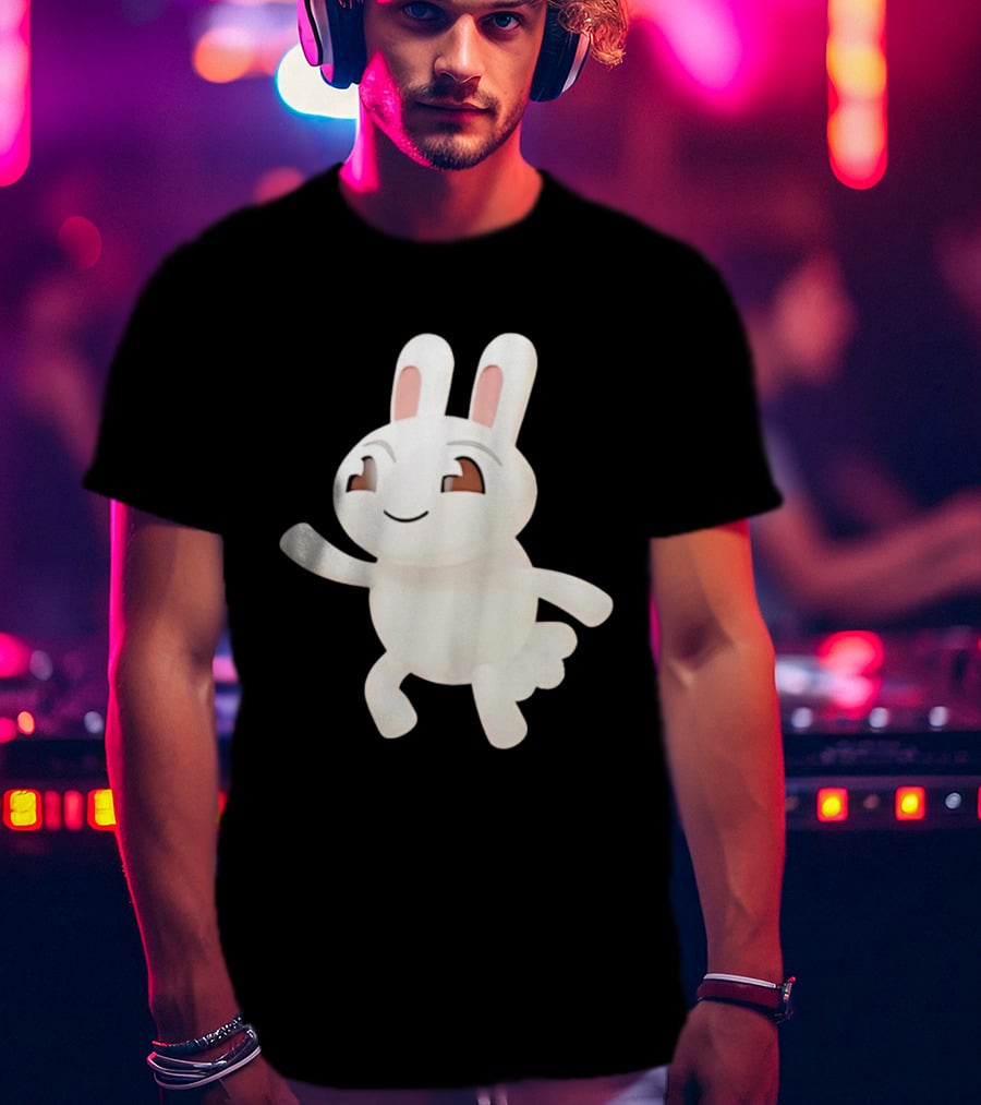 Cartoon Rabbit Waving Happy Bunny Character Cute Playful Pose T-Shirt