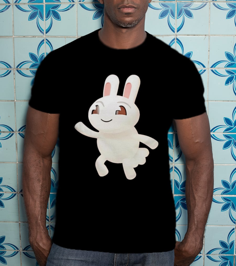 Cartoon Rabbit Waving Happy Bunny Character Cute Playful Pose T-Shirt