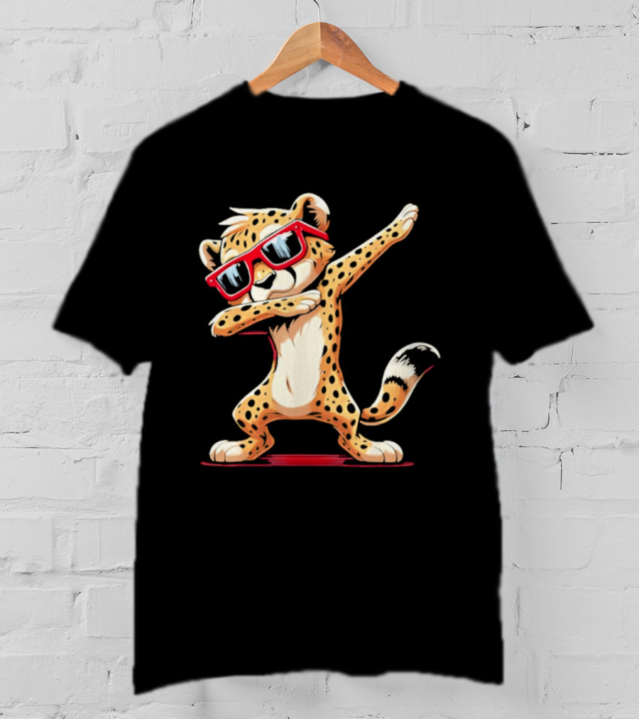 Cheetah Dabbing With Red Sunglasses Animal Pose T-Shirt