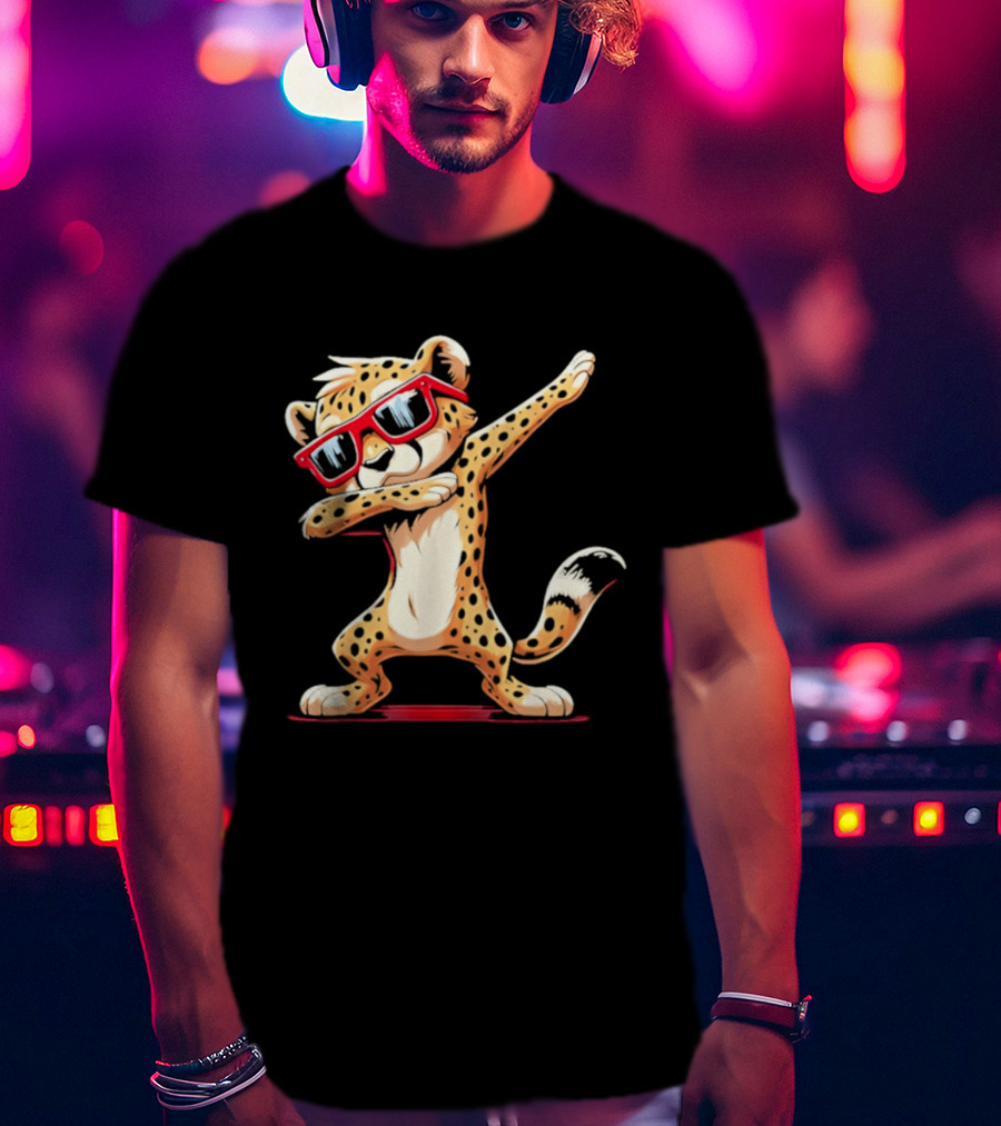 Cheetah Dabbing With Red Sunglasses Animal Pose T-Shirt