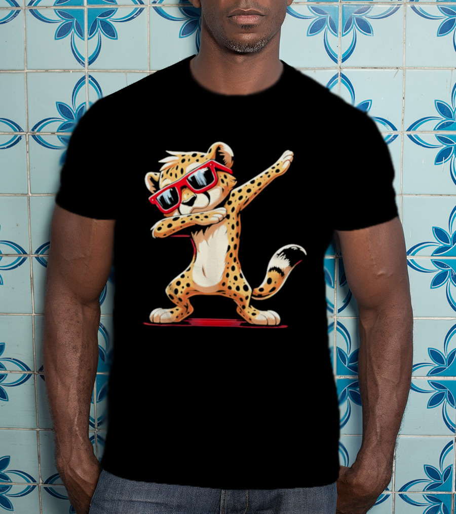 Cheetah Dabbing With Red Sunglasses Animal Pose T-Shirt