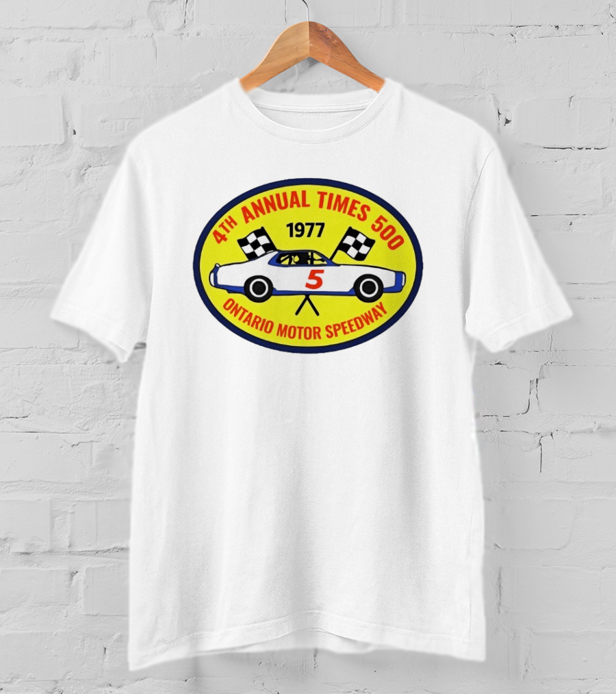 4th Annual Times 500 Ontario Motor Speedway 1977 Race Car Checkered Flags T-Shirt