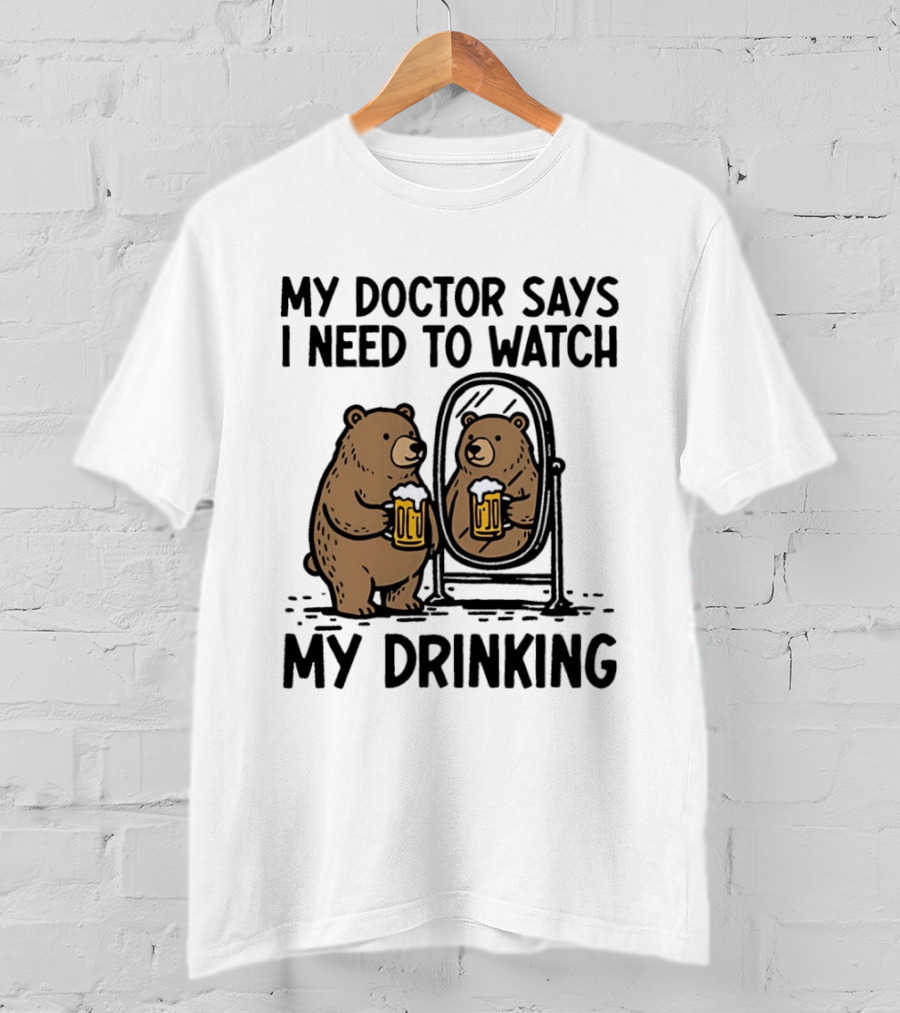 Bear Ing Drinking In Mirror With Beer T-Shirt