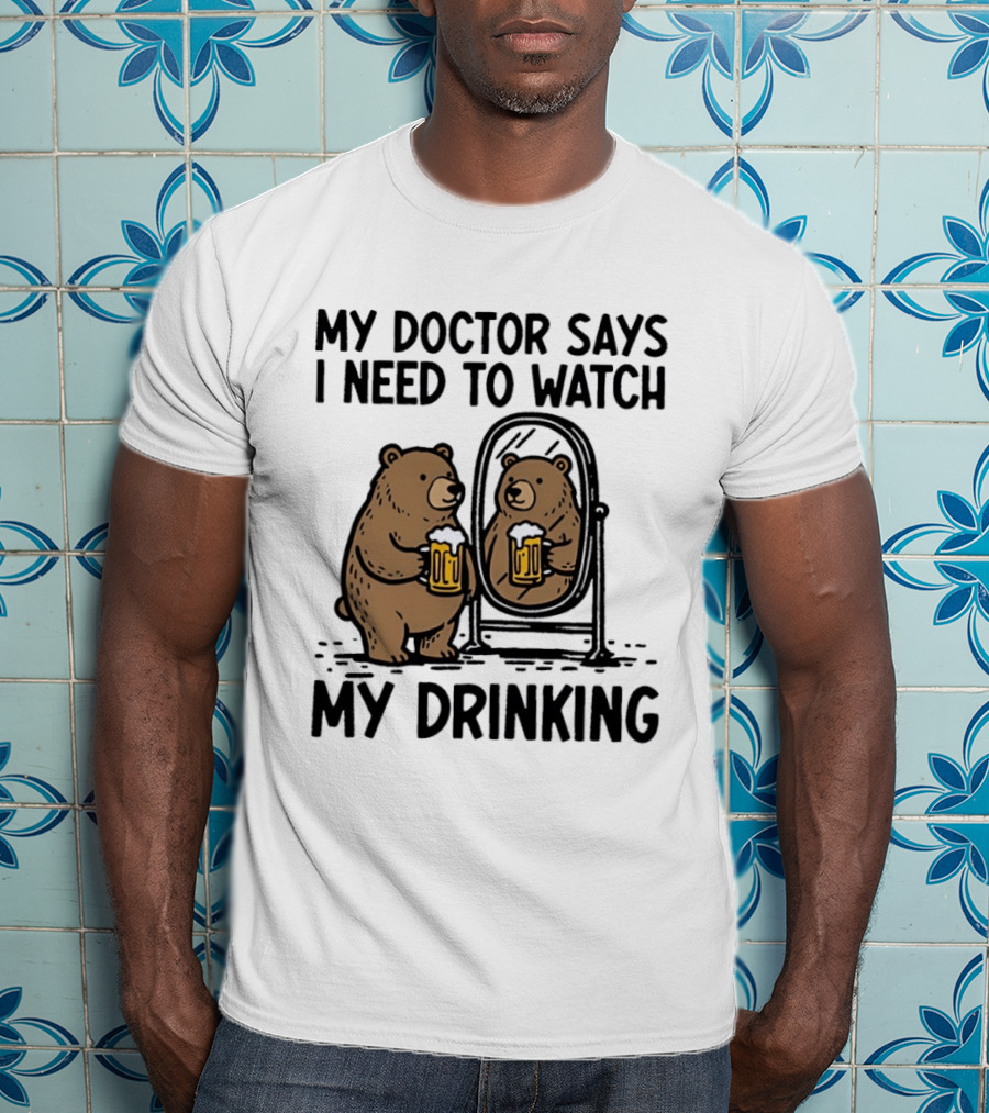 Bear Ing Drinking In Mirror With Beer T-Shirt