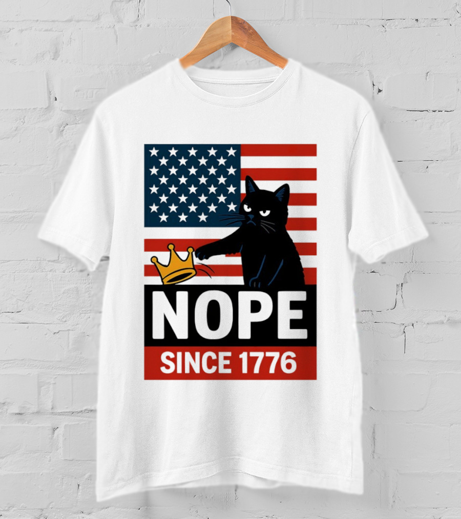 Nope Since 1776 Black Cat Anti MAGA Protest American Flag T-Shirt