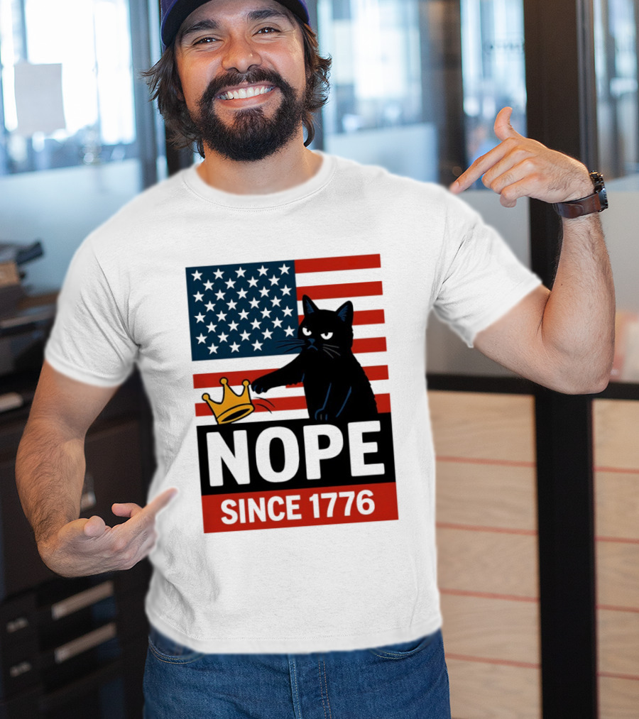 Nope Since 1776 Black Cat Anti MAGA Protest American Flag T-Shirt