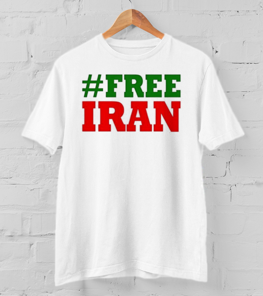 #FREE IRAN Green Red Text Bold Message T-Shirt