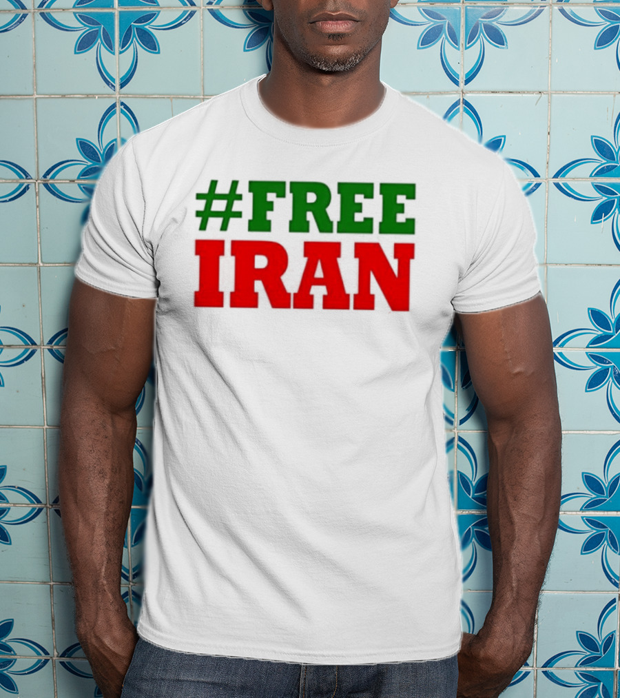 #FREE IRAN Green Red Text Bold Message T-Shirt