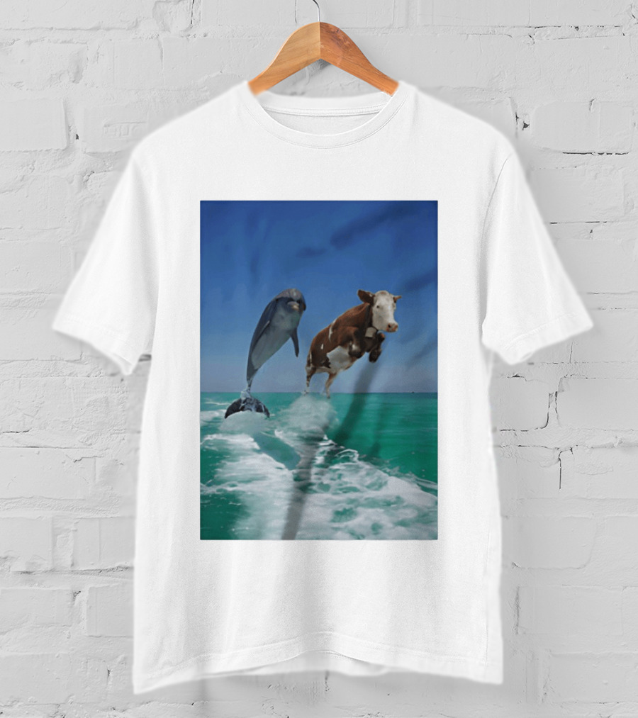 Cow And Dolphin Jumping Out Of Water Ocean Adventure T-Shirt