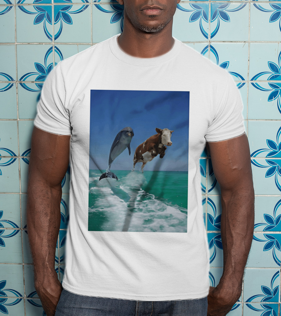 Cow And Dolphin Jumping Out Of Water Ocean Adventure T-Shirt