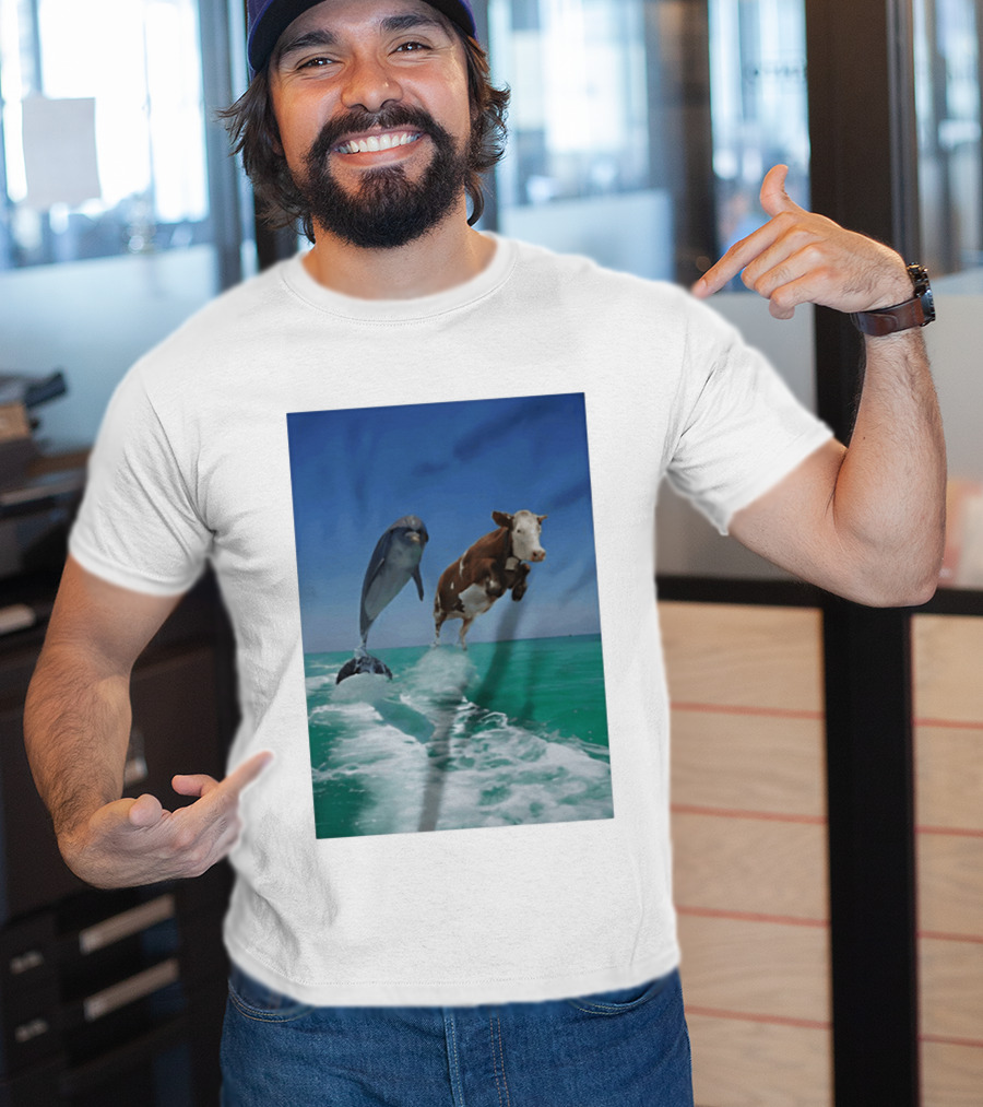 Cow And Dolphin Jumping Out Of Water Ocean Adventure T-Shirt