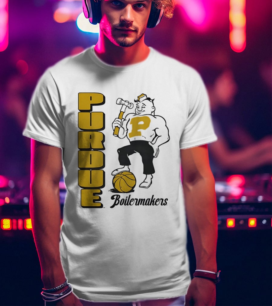Purdue Boilermakers Basketball Hammer 1970s Retro Team T-Shirt