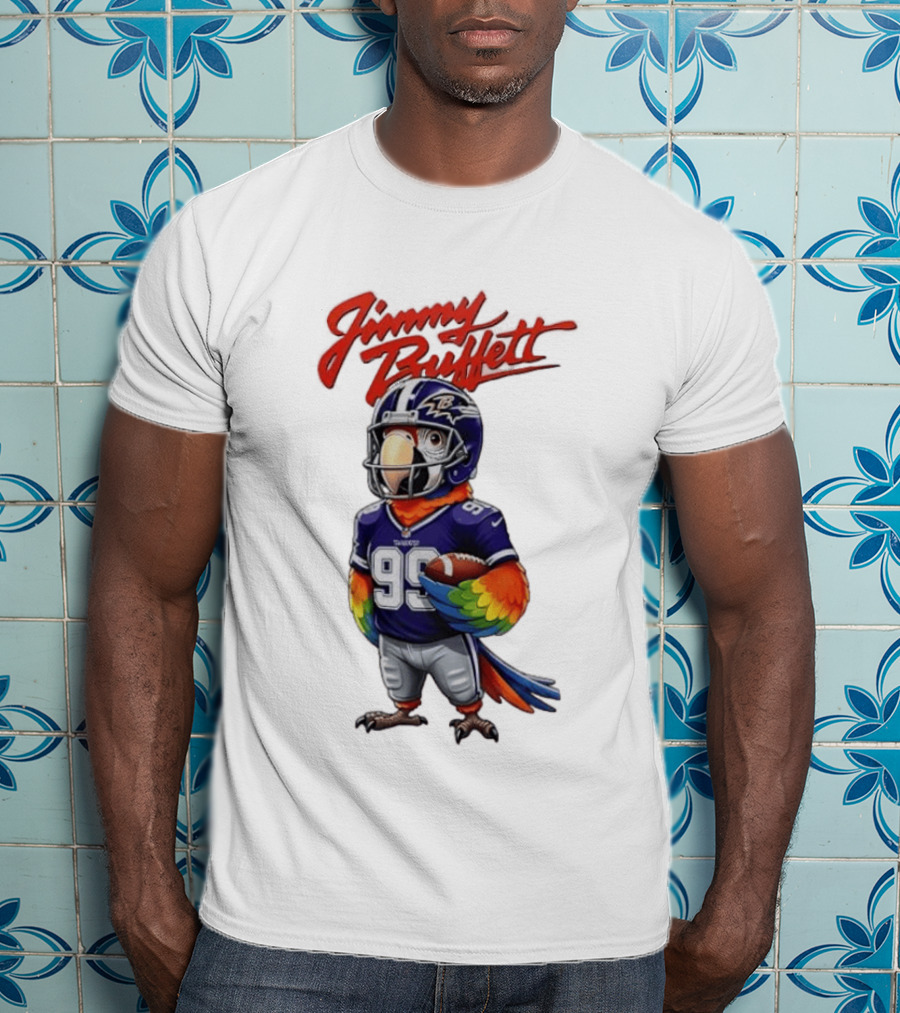 Jimmy Buffett Baltimore Ravens Parrot Jersey Number 99 Football T-Shirt