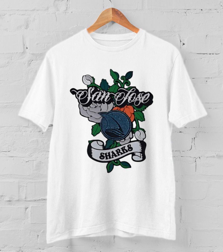 San Jose Sharks Floral Tattoo Style Team T-Shirt