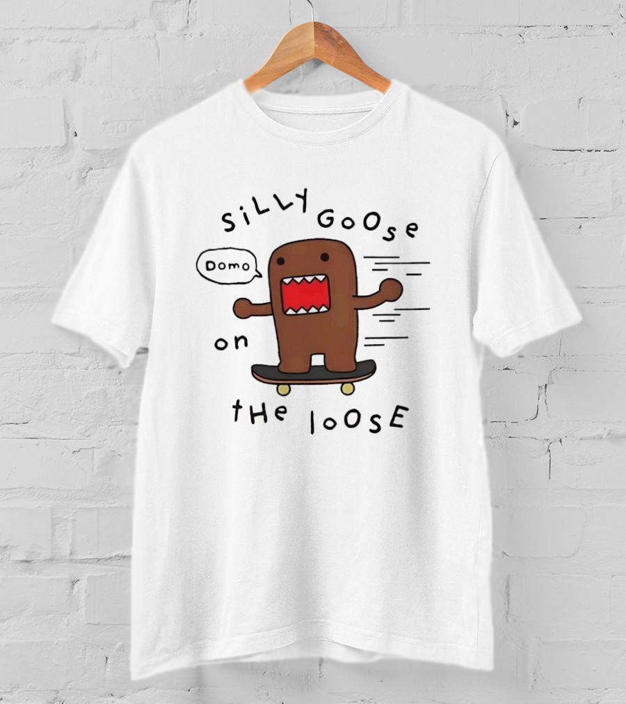 Silly Goose On The Loose Cute Brown Character Skateboarding Fun T-Shirt