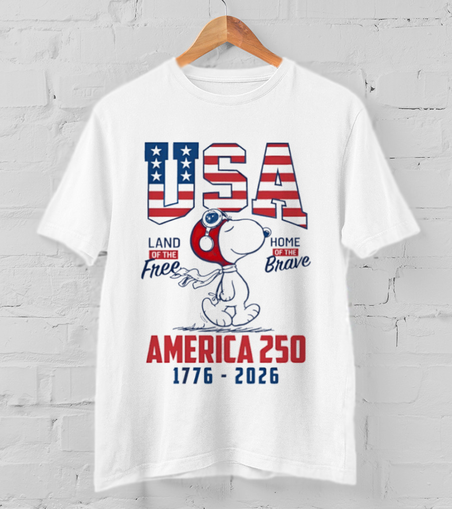 Snoopy USA Flight Helmet Land Free Home Brave America 250 1776 2026 T-Shirt