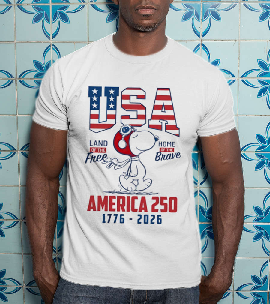 Snoopy USA Flight Helmet Land Free Home Brave America 250 1776 2026 T-Shirt