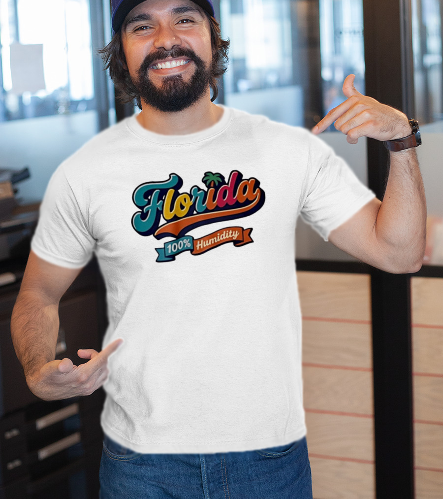 Florida 100% Humidity Colorful Palm Script T-Shirt