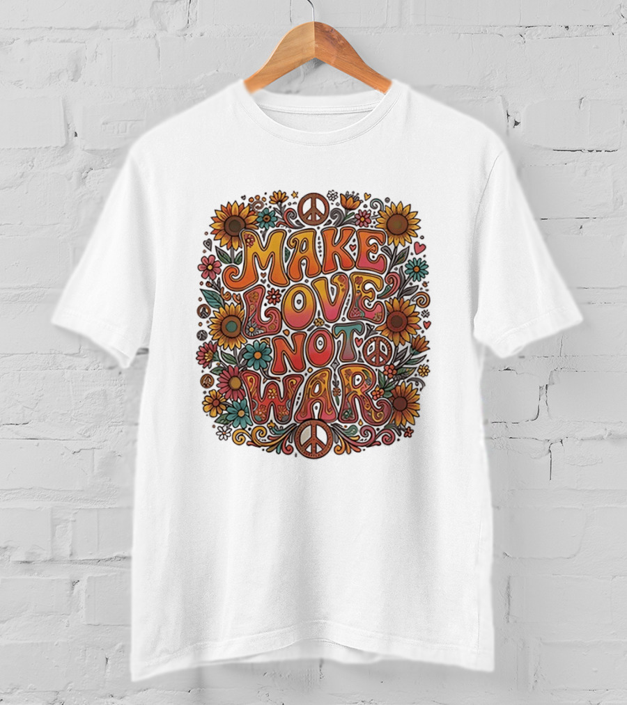 Make Love Not War Flower Power Peace Sunflower Harmony T-Shirt