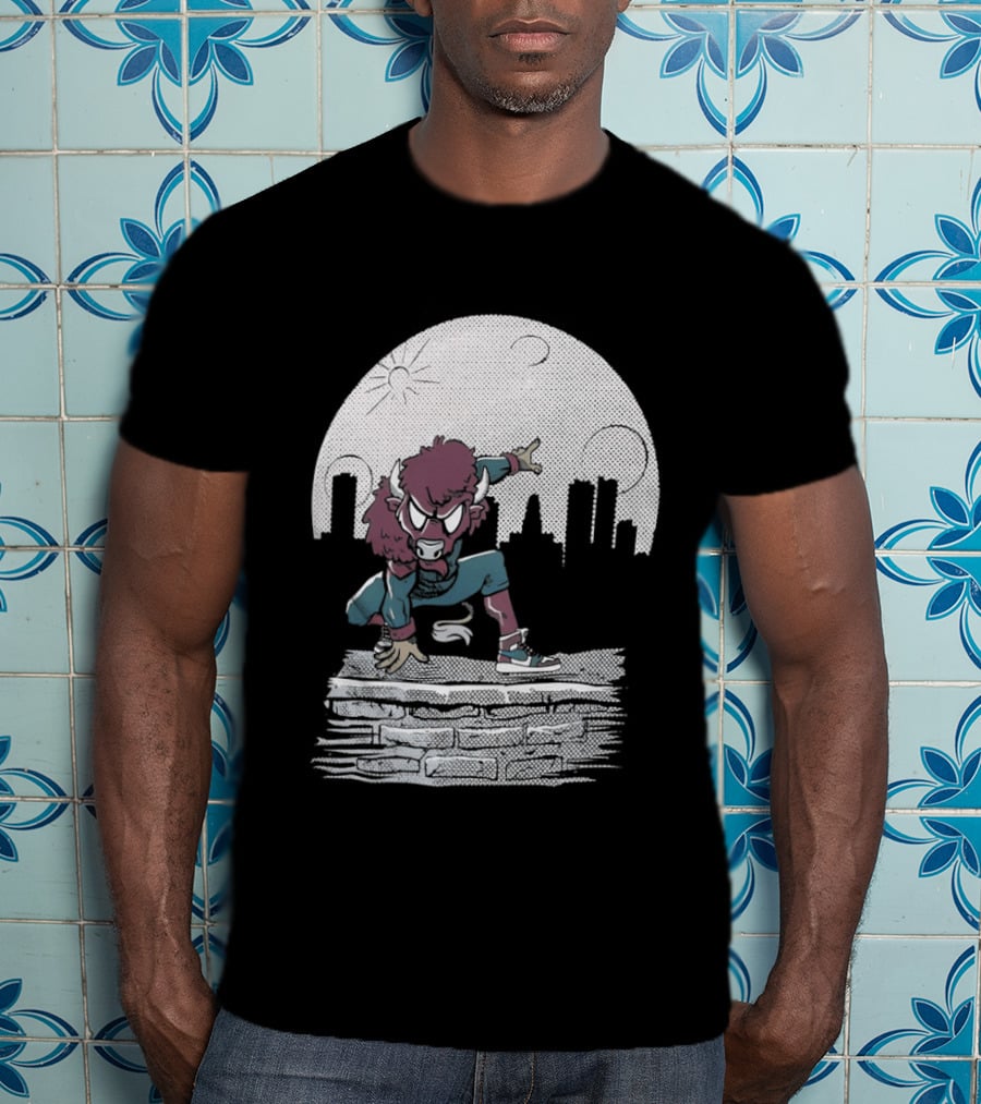 Bison Be A Hero Buffalo Bills Cityscape Dynamic Pose T-Shirt